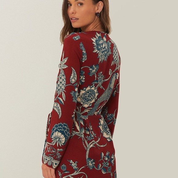 FARM Rio Red Floral Wrap Long Sleeve Dress - Picture 2 of 8
